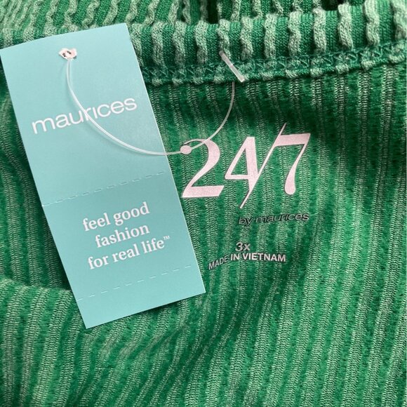 Maurices Women’s Green Ribbed Knit Short Sleeve Top Relaxed Fit Size 3x - New - Picture 8 of 11